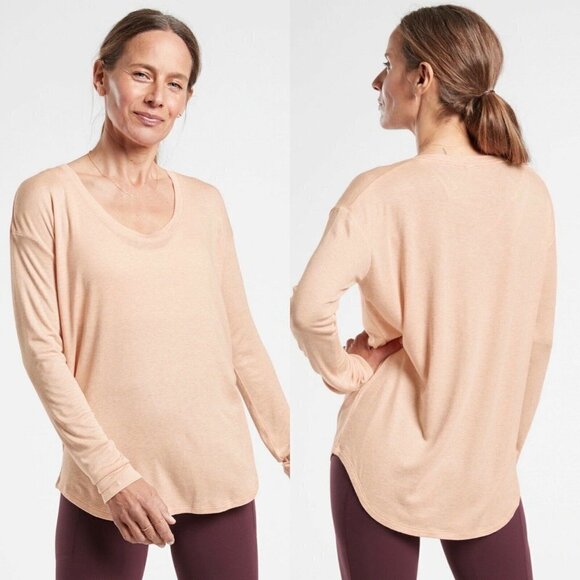 Athleta Beach Peach Heather Long Sleeve Cloudlight Rib Stratus Top - Picture 1 of 6